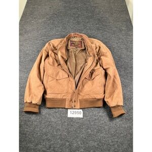 Global Identity G III Leather Bomber Jacket Mens Large Brown Lined Ribbed Hem